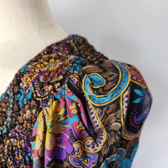 Vintage NWT ACT I New York Floral Paisley Smocked Midi Dress Drop-waist - Picture 5 of 14